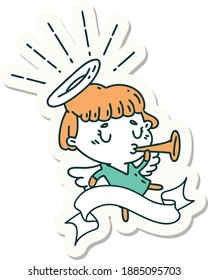 sticker of a tattoo style angel blowing trumpet