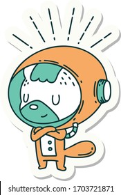 sticker of a tattoo style animal in astronaut suit