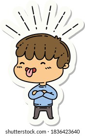 sticker of a tattoo style boy sticking out tongue