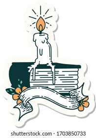 sticker of a tattoo style candle melting on book