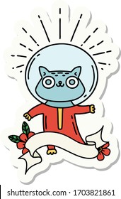 sticker of a tattoo style cat in astronaut suit