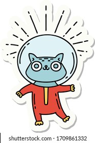 sticker of a tattoo style cat in astronaut suit