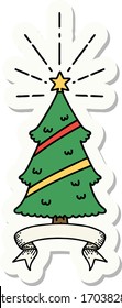 sticker of a tattoo style christmas tree with star