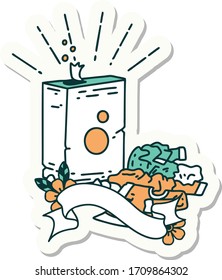 sticker of a tattoo style detergent and pile of clothes