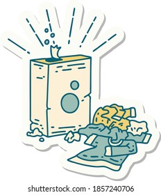 sticker of a tattoo style detergent and pile of clothes