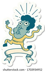 sticker of a tattoo style frightened man