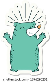 sticker of a tattoo style happy bear