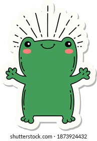 sticker of a tattoo style happy frog