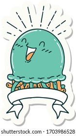 sticker of a tattoo style happy jellyfish