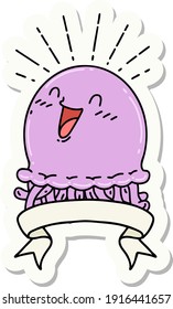 sticker of a tattoo style happy jellyfish