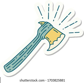 sticker of a tattoo style hatchet axe