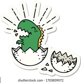 sticker of a tattoo style hatching dinosaur