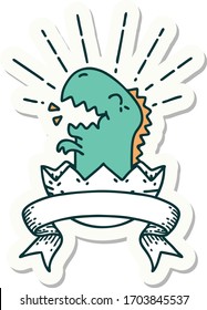 sticker of a tattoo style hatching dinosaur