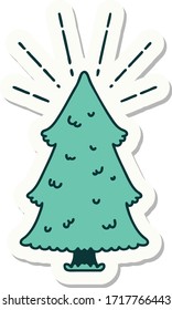 sticker of a tattoo style pine tree