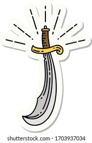 sticker of a tattoo style scimitar sword