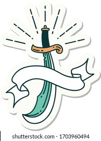 sticker of a tattoo style scimitar sword