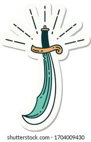 sticker of a tattoo style scimitar sword