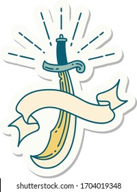 sticker of a tattoo style scimitar sword