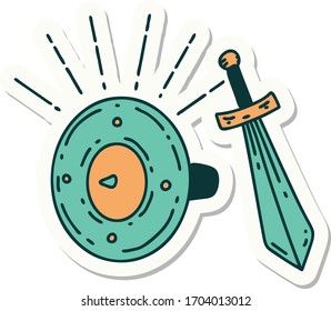 sticker of a tattoo style shield and sword