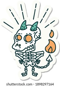 Sticker Of A Tattoo Style Skeleton Demon Character
