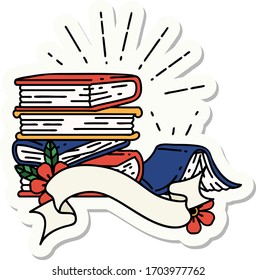 sticker of a tattoo style stack of books