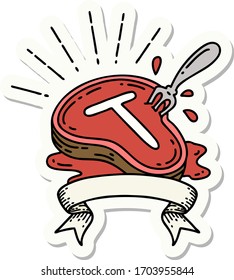 sticker of a tattoo style steak and fork