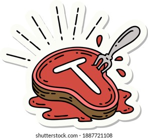sticker of a tattoo style steak and fork