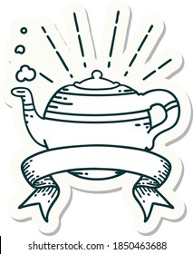 sticker of a tattoo style steaming teapot