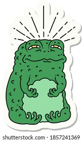 sticker of a tattoo style toad character