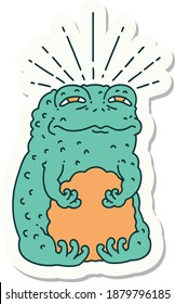 sticker of a tattoo style toad character