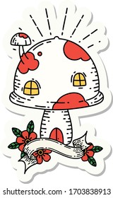 Sticker Of A Tattoo Style Toadstool House