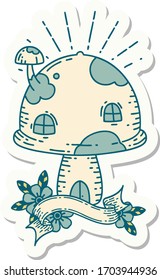 Sticker Of A Tattoo Style Toadstool House