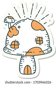 Sticker Of A Tattoo Style Toadstool House