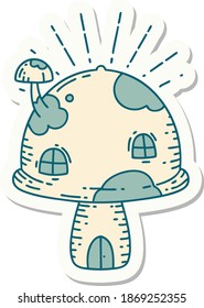 Sticker Of A Tattoo Style Toadstool House