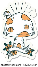 Sticker Of A Tattoo Style Toadstool House