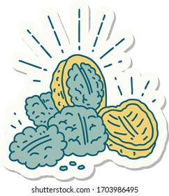 pegatina de nueces con cáscara al estilo de un tatuaje