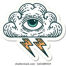 sticker of tattoo in traditional style of an all seeing eye cloud