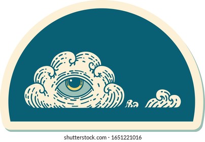 sticker of tattoo in traditional style of an all seeing eye cloud