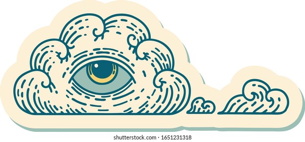 sticker of tattoo in traditional style of an all seeing eye cloud