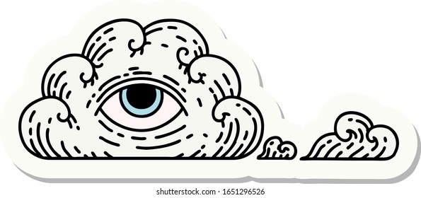 sticker of tattoo in traditional style of an all seeing eye cloud