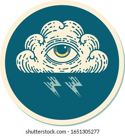 sticker of tattoo in traditional style of an all seeing eye cloud