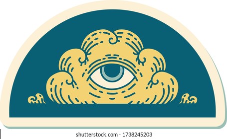 sticker of tattoo in traditional style of an all seeing eye cloud