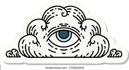 sticker of tattoo in traditional style of an all seeing eye cloud