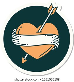 sticker of tattoo in traditional style of an arrow heart and banner