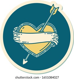 sticker of tattoo in traditional style of an arrow heart and banner