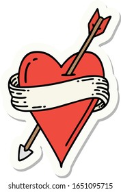 sticker of tattoo in traditional style of an arrow heart and banner