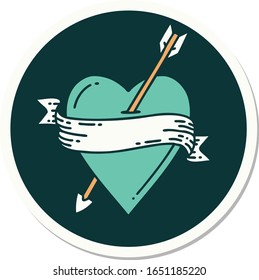 sticker of tattoo in traditional style of an arrow heart and banner