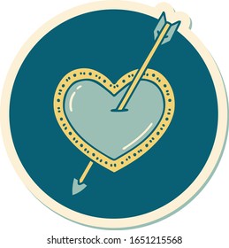 sticker of tattoo in traditional style of an arrow and heart