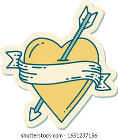 sticker of tattoo in traditional style of an arrow heart and banner