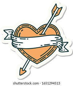 sticker of tattoo in traditional style of an arrow heart and banner